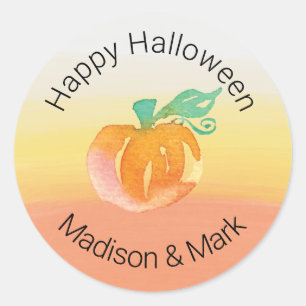 Watercolor Pumpkin Candy Corn Halloween Favour Classic Round Sticker