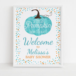 Watercolor Pumpkin Confetti Fall Boy Baby Shower Poster