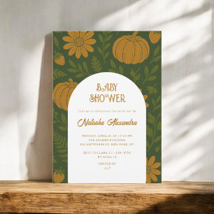 Watercolor Pumpkin Fall Autumn Floral Baby Shower  Invitation