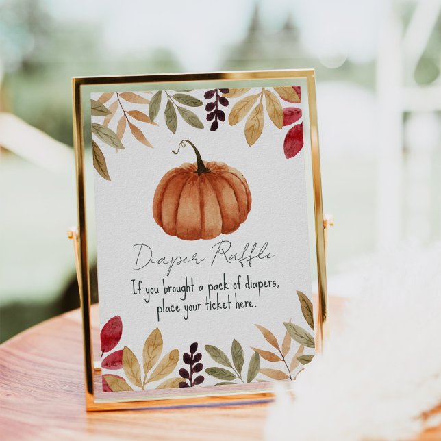 Watercolor Pumpkin Fall Baby Shower Diaper Raffle  Poster (Creator Uploaded)