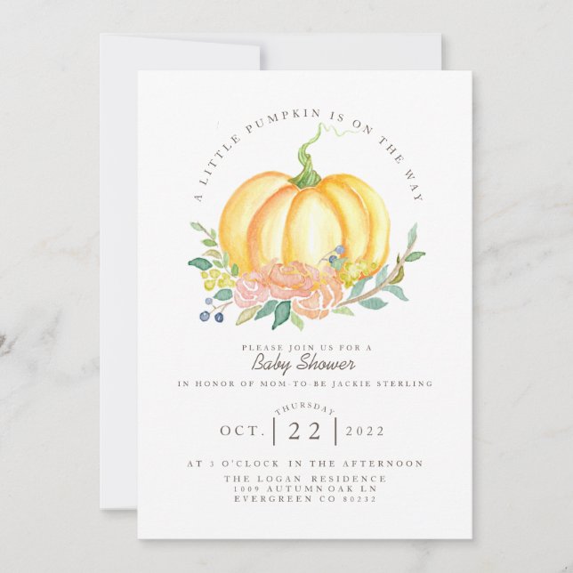 Watercolor Pumpkin | Fall Baby Shower Invitation (Front)