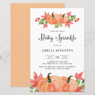 Watercolor Pumpkin Fall Baby Sprinkle Invitatation