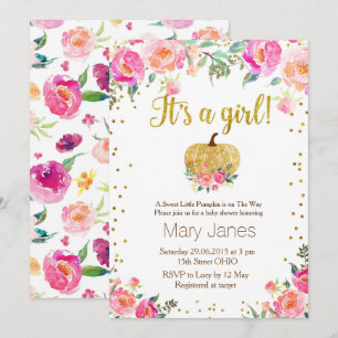 Watercolor Pumpkin Fall Girl Baby Shower Invitation