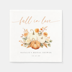 Watercolor Pumpkin Fall in Love Bridal Shower Napkin