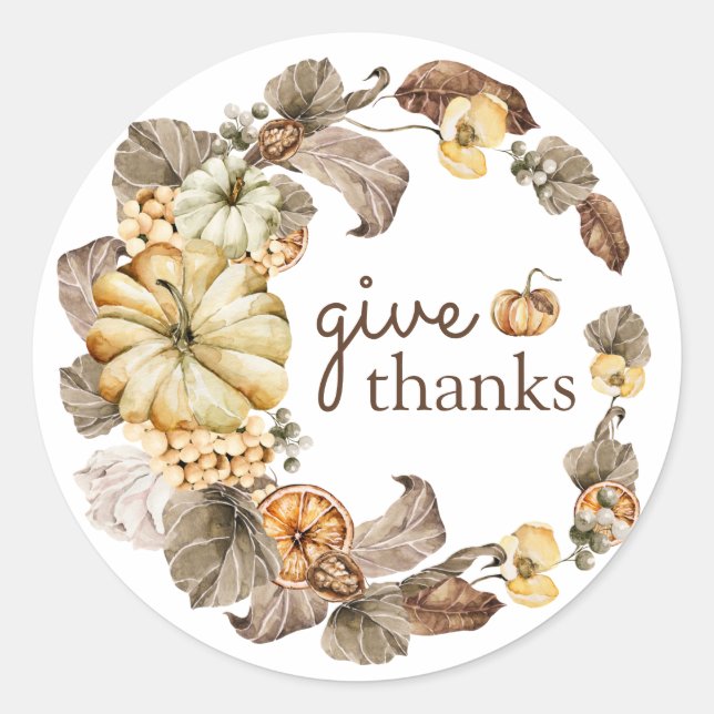 Watercolor Pumpkin Fall Leaves Thanksgiving Classi Classic Round Sticker (Front)