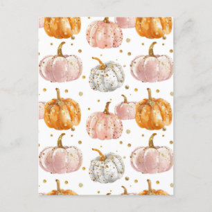 watercolor pumpkin fall pattern postcard