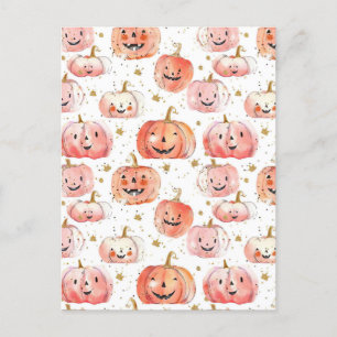 watercolor pumpkin fall pattern  postcard