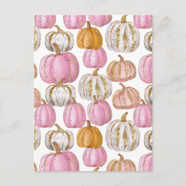 watercolor pumpkin fall pattern  postcard (Front)