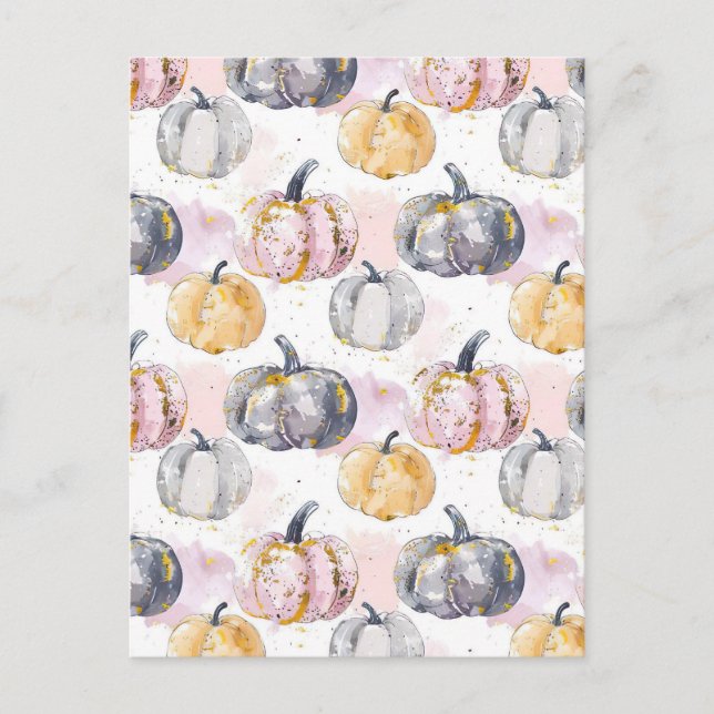 watercolor pumpkin fall pattern  postcard (Front)