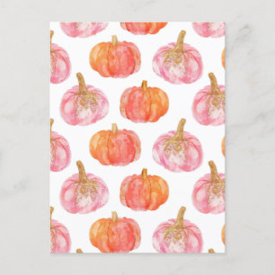 watercolor pumpkin fall pattern  postcard