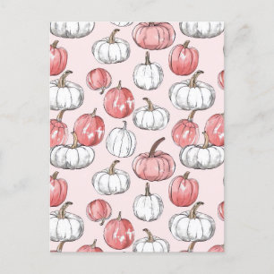 watercolor pumpkin fall pattern postcard