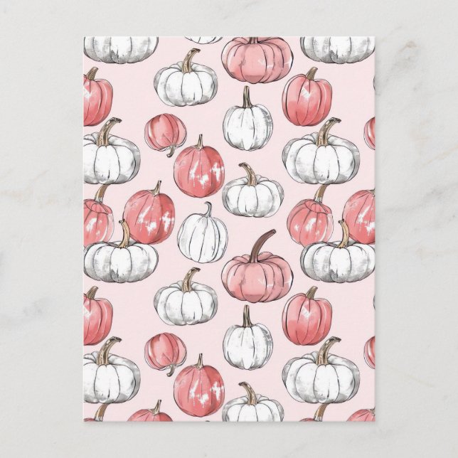 watercolor pumpkin fall pattern  postcard (Front)