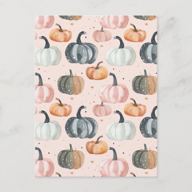 watercolor pumpkin fall pattern  postcard (Front)