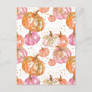 watercolor pumpkin fall pattern  postcard