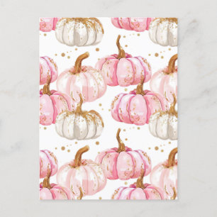 watercolor pumpkin fall pattern postcard