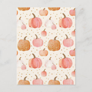 watercolor pumpkin fall pattern postcard