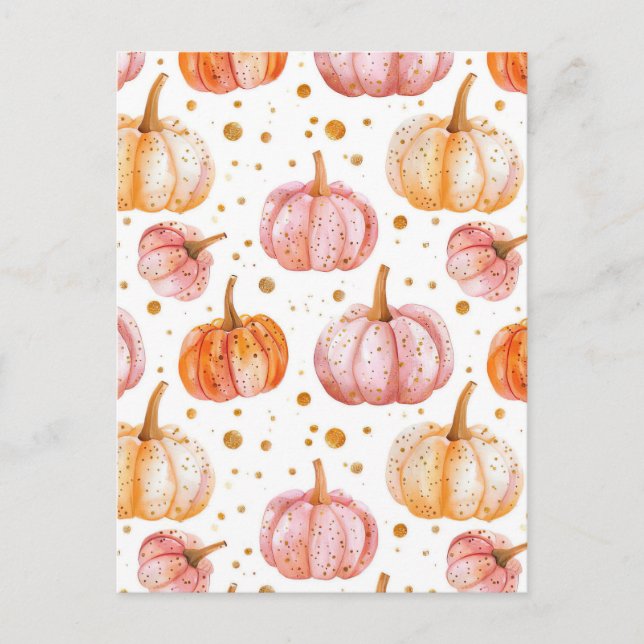 watercolor pumpkin fall pattern  postcard (Front)