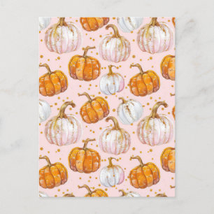 watercolor pumpkin fall pattern  postcard
