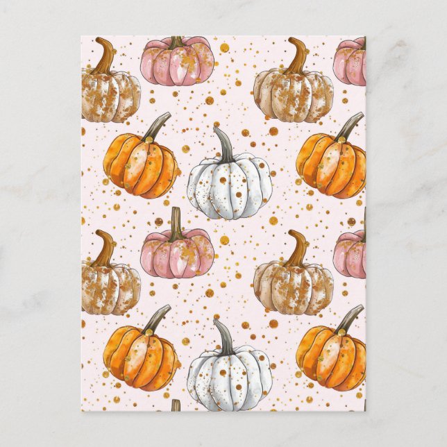 watercolor pumpkin fall pattern  postcard (Front)