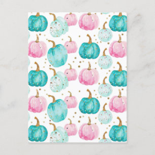 watercolor pumpkin fall pattern postcard