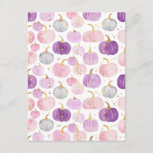 watercolor pumpkin fall pattern  postcard