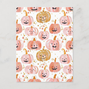 watercolor pumpkin fall pattern postcard