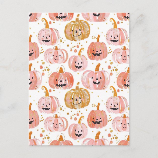 watercolor pumpkin fall pattern  postcard (Front)