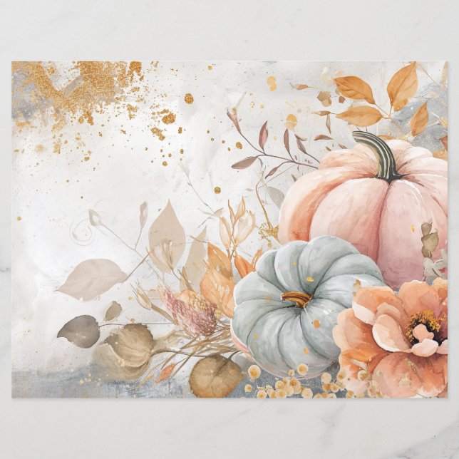 watercolor pumpkin fall pattern scrapbook paper (Front)