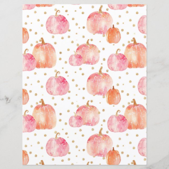 watercolor pumpkin fall pattern scrapbook paper (Front)