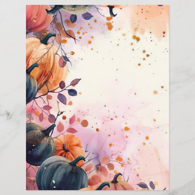 watercolor pumpkin fall pattern scrapbook paper (Front)