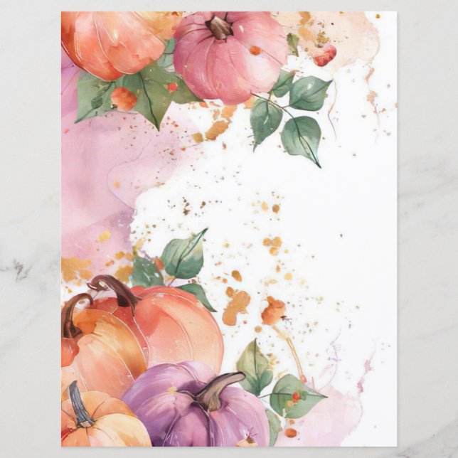 watercolor pumpkin fall pattern scrapbook paper (Front)