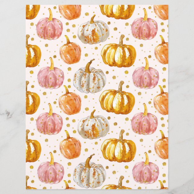 watercolor pumpkin fall pattern scrapbook paper (Front)