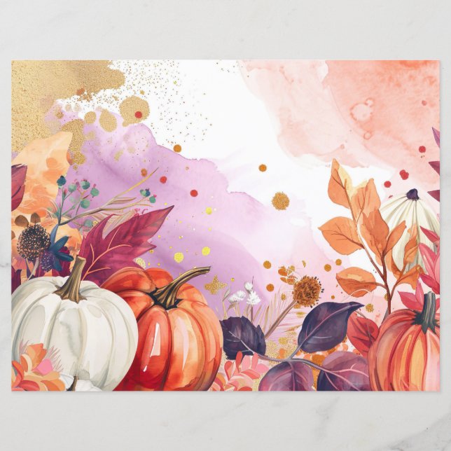 watercolor pumpkin fall pattern scrapbook paper (Front)