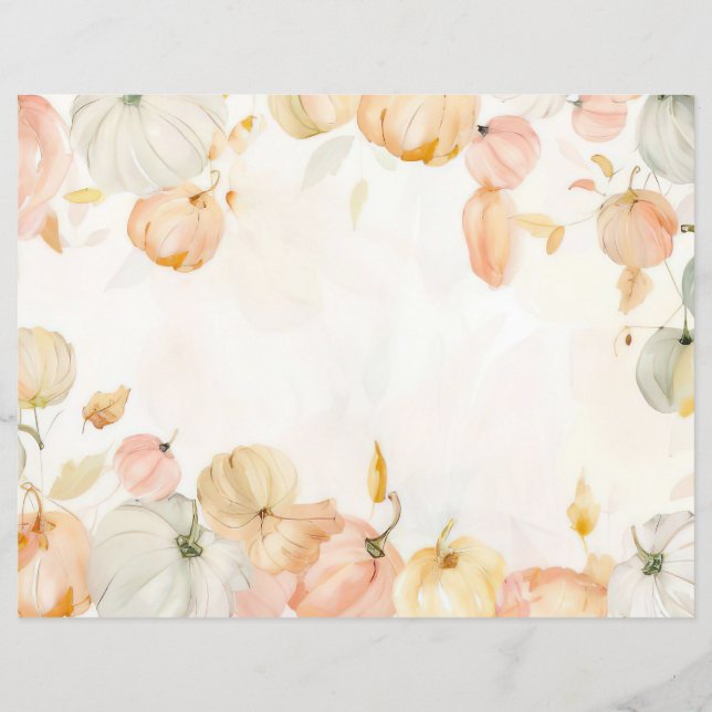 watercolor pumpkin fall pattern scrapbook paper (Front)