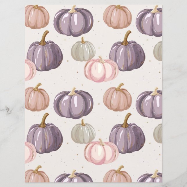 watercolor pumpkin fall pattern scrapbook paper (Front)