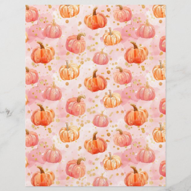 watercolor pumpkin fall pattern scrapbook paper (Front)