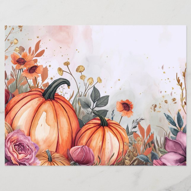 watercolor pumpkin fall pattern scrapbook paper (Front)