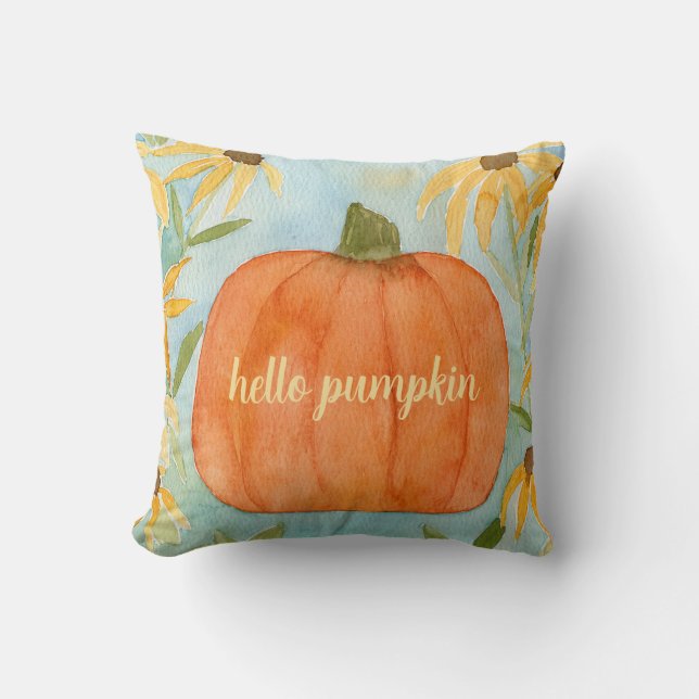 Watercolor Pumpkin Fall Pillow Autumn Pillow  (Front)