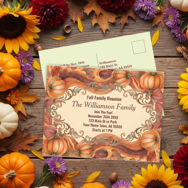 Watercolor Pumpkin Fall Reunion Postcard (Creator Uploaded)