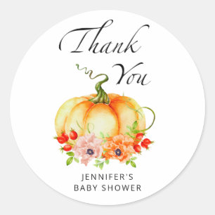 Watercolor pumpkin fall thank you  classic round sticker