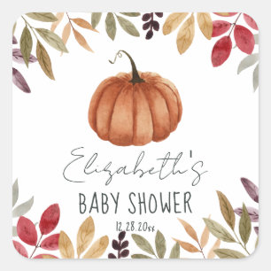 Watercolor Pumpkin Fall Themed Baby Shower   Square Sticker