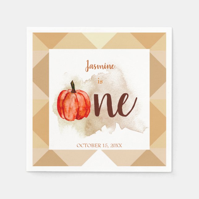 watercolor pumpkin first birthday orange Fall Napkin (Front)