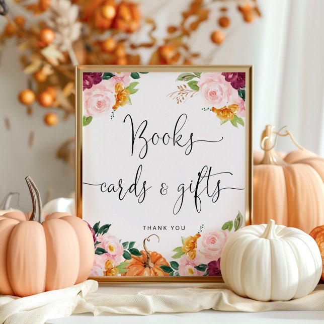 Watercolor pumpkin floral books cards and gifts poster (Creator Uploaded)