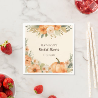 Watercolor Pumpkin Floral Bridal Shower Napkin