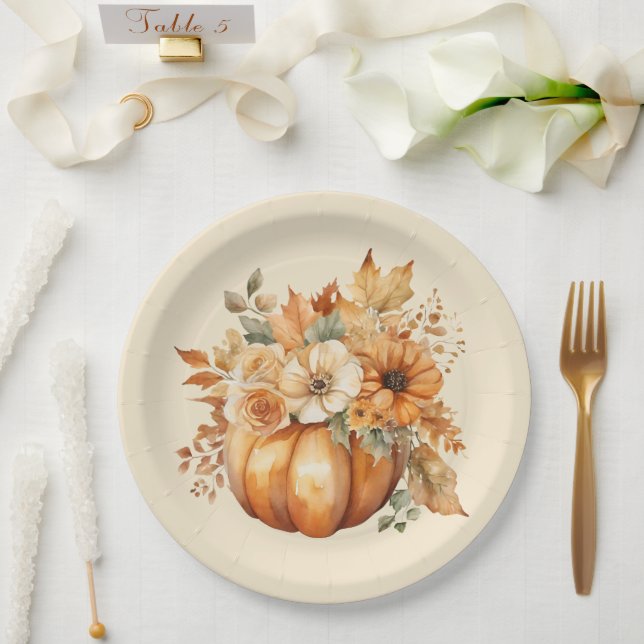 Watercolor Pumpkin Floral Design- Paper Plate (Wedding)