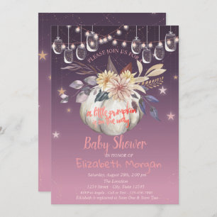 Watercolor Pumpkin,Floral, Lights Baby Shower Invitation