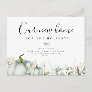 watercolor pumpkin floral moving holiday Postcard