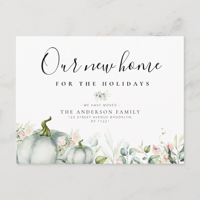 watercolor pumpkin floral moving holiday Postcard (Front)