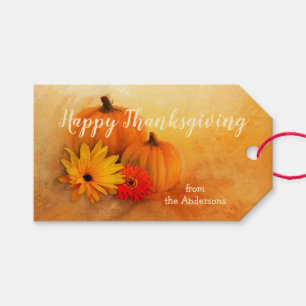Watercolor Pumpkin Floral Thanksgiving Gift Tag