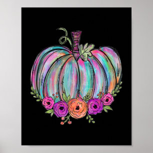 Watercolor Pumpkin Flower Thanksgiving Halloween M Poster